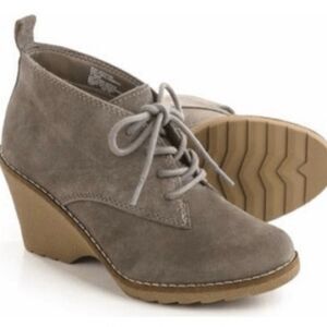 White Mountain Lambert Leather Bootie Taupe Gray Boots‎ Wedge Lace Up 8.5M Boho